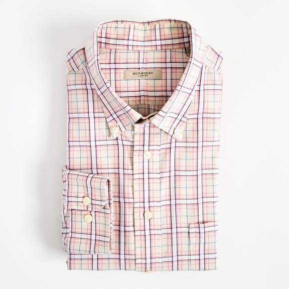 Burberry Other - Burberry London Button Down Shirt Casual Plaid Tan Pink White Recent Mens XL